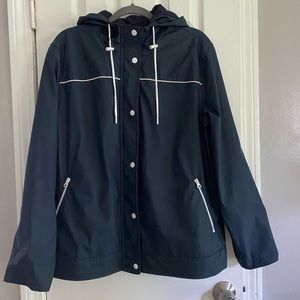 Navy blue rain jacket